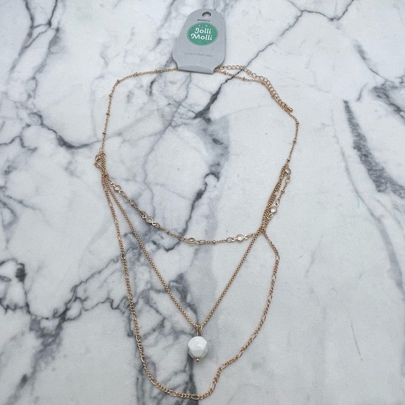 New Jolli Molli Layered Necklace Gold Tone White Stone Accent - Picture 3 of 6